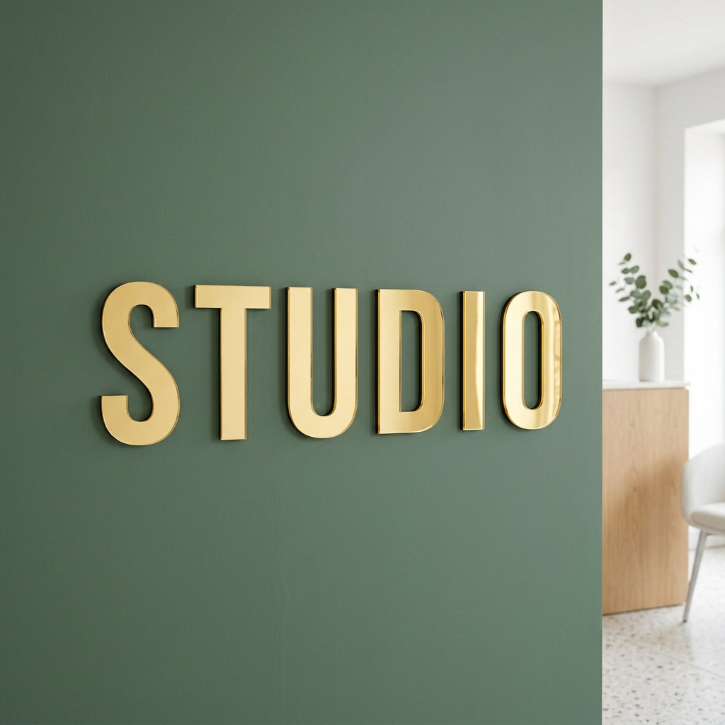 Custom mirror acrylic logo sign in an office reception
