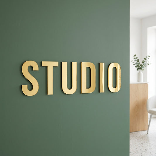 Custom mirror acrylic logo sign in an office reception